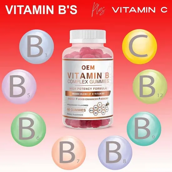 Customized Vitamin B Complex Gummies for Supports Energy, Mood, Immune, Healthy Hair 